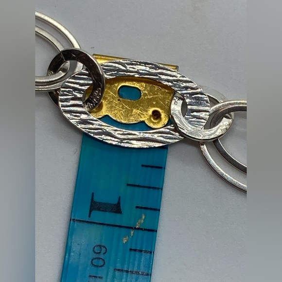 Vtg Sterling Silver Woodgrain Design Connected Hoops Circles Chain Necklace 18” - Picture 9 of 10